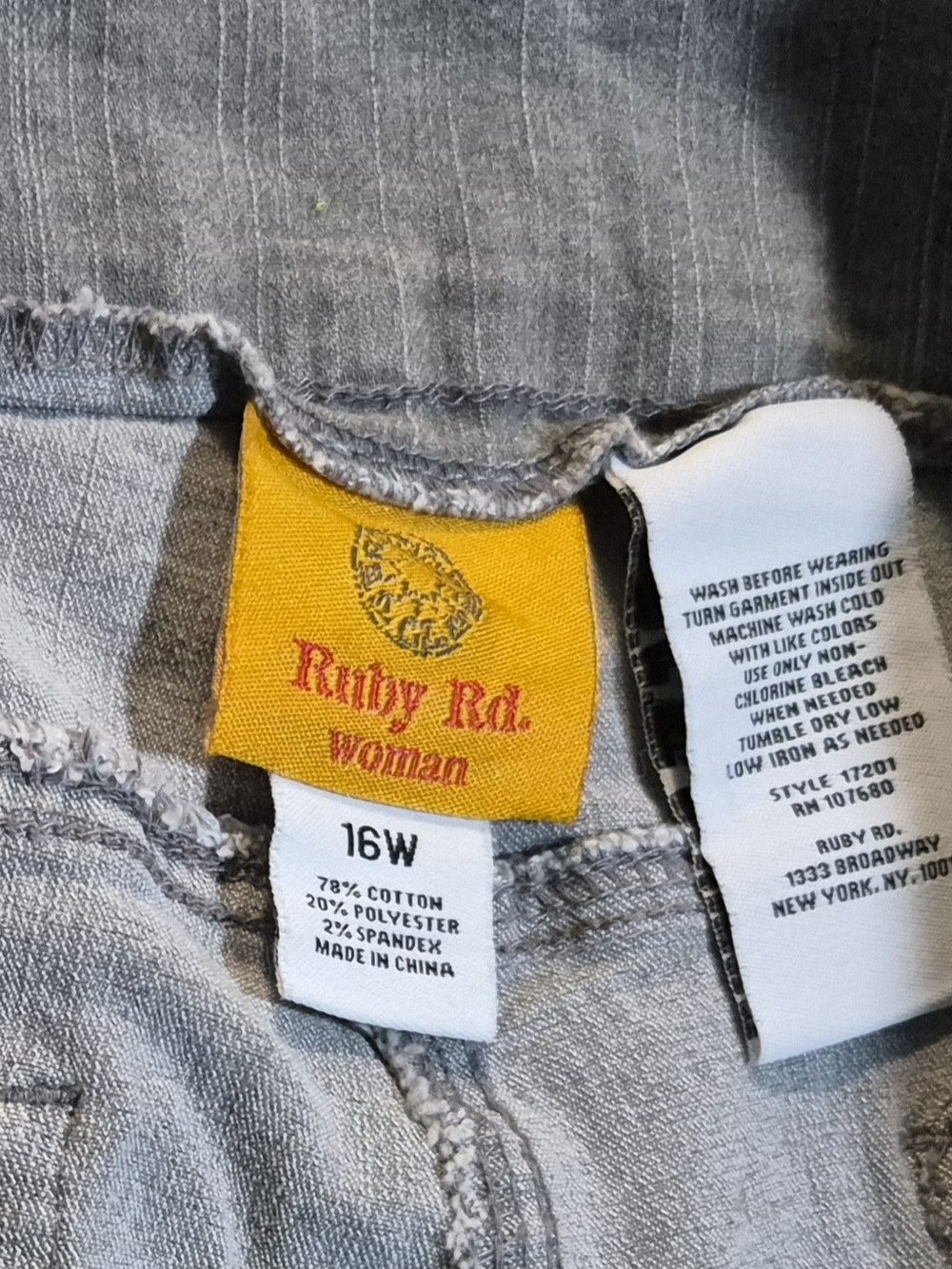 Ruby Rd. Women's Gray Jeans with Yellow Brand Tab